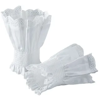 QishGO Feen-Handgelenkmanschetten für Hemden, Pullover, Spitze, falsche Ärmel, Ornament, ausgestellte Rüschen, ausgestellte Ärmel, falsche Handgelenkmanschetten, Weiß