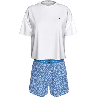 Tommy Hilfiger Uw0uw05760 Kurzarm-pyjama - White / Flower Blue - S