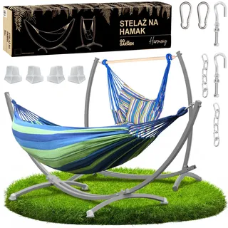 Doppel-Hängematte mit Metallgestell, 2-in-1 grau - Grau