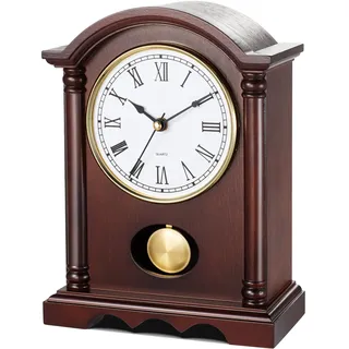 AYRELY® Klassische Kaminuhr im Landhausstil für die Wohnzimmerdekoration, Elegantes Holzfinish, goldfarbenes Pendel, Schreibtischuhr für Wohnzimmer, Schlafzimmer, Bauernhausdekor