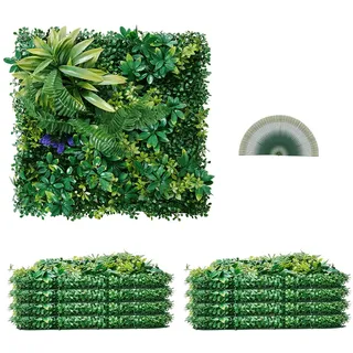 Vevor Künstliche Pflanzenwand, 8 Stück, 500x500x50 mm, 3D-Kombination aus grünen Buchsbaumpaneelen, grüne Dekoration und Efeu-Zaunbedeckung, Sichtschutz-Hintergrundwand, Heckenschutz für den Garten