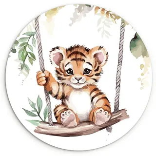 MuchoWow Wandbild Tiger - Tier - Kinder - Dschungel Wanddeko Schlafzimmer 60x60 cm , Dunkelorange , Kunststoff , Rund , 60x60 cm , einfache und schnelle Anbringung , Bilder & Rahmen, Bilder, Sonstige Wandbilder