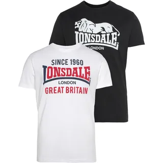 T-Shirt LONSDALE "COLLESSIE", Herren, Gr. XXL (60/62), schwarz-weiß (weiß, schwarz), Single Jersey, Obermaterial: 60% Baumwolle, 40% Polyester, Rundhals, Shirts T-Shirt, im Doppelpack, mit Rundhalsausschnitt, Kurzarm-Design