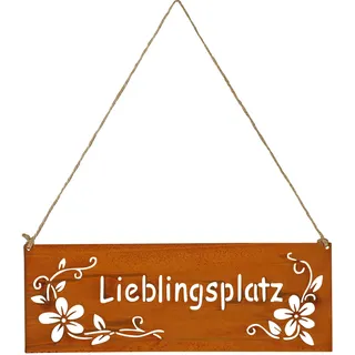 Schild Lieblingsplatz 25x9cm Außen Gartendeko Rost Braun Blumen Metall Türschild