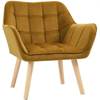 Redom Ohrensessel Polyester Samt-Optik skandinavisch Holzbeine, Metallrahmen 67/61,5/71 cm Gelb , Textil , 61.5x71x67 cm , Wohnzimmer, Sessel, Ohrensessel