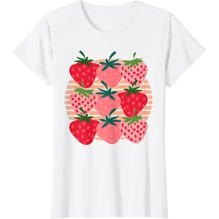 Erdbeeren Rote Beeren Sommerfrucht Retro Erdbeere T-Shirt, Damen, Weiß, L