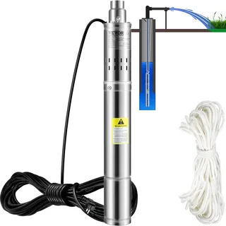 Vevor 3,5" Tiefbrunnenpumpe 750W Brunnenpumpe 105L/min Tauchpumpe max. Förderhöhe 62m Rohrpumpe 230V 50Hz Sandpumpe IP68 Wasserpumpe 11 Laufradstufen Pumpe Ideal zur Bewässerung oder Wasser-Versorgung