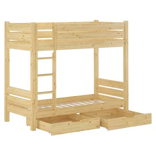 Etagenbett Kiefer natur 80x190 Zubehör wählbar Stockbett Hochbett teilbar V-60.16-08-190T100Rollrost und Doppelbettkasten inkl. - Naturbelassen