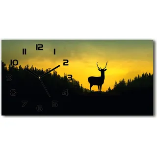 Wanduhr aus Glas – 60x30 cm - Glasbild - Glasuhr - Gehärtetes Glas - schwarze-zeiger - Hirsch