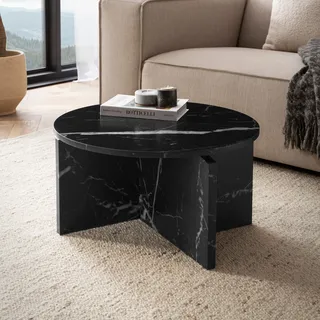 Couchtisch FineBuy 60 cm Wohnzimmertisch Sofatisch Rund Klein Kaffeetisch Modern - Schwarz