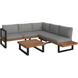 Ambia Garden Loungegarnitur , Grau, Teakfarben , Holz, Metall, Textil , Akazie , massiv , 234x216 cm , Bsci, FSC 100% , Gartenmöbel, Loungemöbel, Loungegarnituren