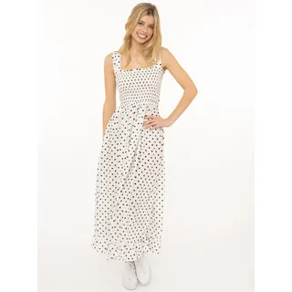 Maxikleid ZWILLINGSHERZ "Classic Dots", Damen, Gr. L/XL, N-Gr, schwarz-weiß (weiß), Web, Obermaterial: 59% Viskose, 30% Baumwolle, 11% Leinen, gepunktet, knöchelfrei, ohne Ausschnitt, Kleider Maxikleid, knöchellang, breite Träger, mit Punkten, elastisches Oberteil