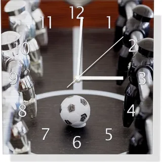 Wallario Design Wanduhr Kicker-Tisch in Nahaufnahme - Ball in der Mitte aus Aluverbund, Größe 30 x 30 cm - Braun