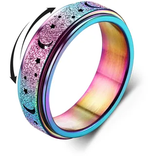 Diamday Anti Stress Ring Anti-Angst Spinner Ringe Anxiety Fidget Ring | Edelstahl Roller Ringe, Stress Anxiety Ring für Damen Herren, Antistress Spinner Fidget Ring, Mondstern Sand, Blast Finish