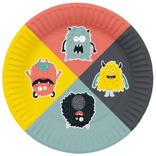 Folat 61928 Paper Party Tableware Pappteller Rund Ø 23cm Monster Bash 23cm - 8 Stück Einweggeschirr Teller für Geburtstagsfeier, Babyparty, Hochzeit, Brautparty