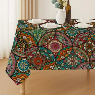 ANATTASOUL Tischdecke Mandala Muster Tischdecke Abwaschbar 213×152 cm Tischdecken Drinnen Frühjahr und Sommer Wasserabweisend Tischtuch Herbst für Wohnzimmer, Esszimmer, Garten