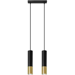 SOLLUX lighting Hängelampe Pendelleuchte Hängeleuchte - Deckenlampe Stahl - 2 Flammig - LED Lampe Glühbirne - Schwarz Golden Loopez