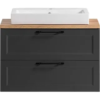 Waschtisch 80 cm mit Keramik-Aufsatzbecken in dunkelgrau MARLING-03, B/H/T ca. 80/65,5/47 cm - Grau