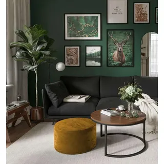 Runde CIRI-Bank mit Pouf Wotan Eiche Artisan Stirling - Schwarz, Weiß, Grün, bordeaux, Blau, Grau, Beige, Hellblau, Rosa, Gelb