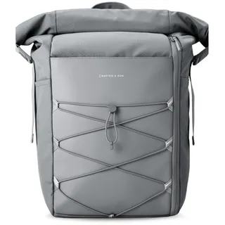 Kapten & Son Rucksack Yoho Stone Grey 24-30 L | Rolltop Rucksack Damen & Herren Grau | Handgepäckrucksack mit 14 Zoll Laptopfach & seitlicher Öffnung | Backpack ideal für Reisen, Uni, Arbeit, Sport