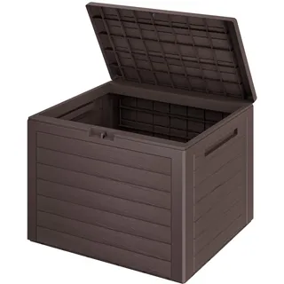 Casaria® Gartenbox 190 L, wasserdicht, Holzoptik, Braun, abschließbar | 78 x 44 x 55 cm (L x B x H), Polypropylen, 2 Griffmulden, Klappdeckel mit Schlossvorrichtung, werkzeugloses Stecksystem