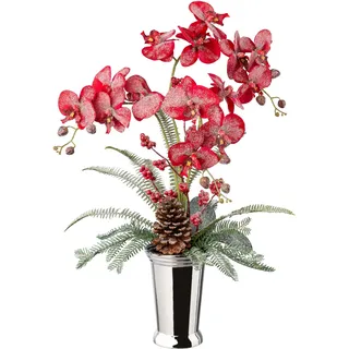 Winterliche Kunstpflanze CREATIV GREEN "Weihnachtsdeko", rot, H:70cm, Polyester, Kunstpflanzen, Winterliche Kunstpflanze, Gesteck in Keramikvase, dekoriert mit Zapfen, Beeren und Farnzweigen