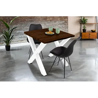 Esstisch Baumkante Holz-Optik Nussbaum 80 x 80 X-Gestell weiß JOSY - Braun