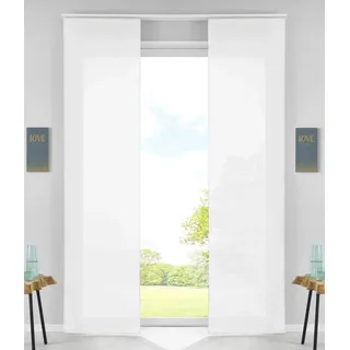 Gardinenbox 2er Set Schiebegardinen Flächenvorhänge Vorhang Gardine Schiebe HxB 245x60 cm Weiß Komplett mit Paneelwagen Beschwerungsstange, 85589N2