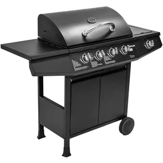 Amig - Gasgrill Fireplus 4+1 mit 9,3 kW | Schwarzer Edelstahl | Grillwagen Modell GRILL-4F | XXL-Grill mit Wagen und Thermometer | 126x52x103 cm | 5-Brenner und Seitenablage