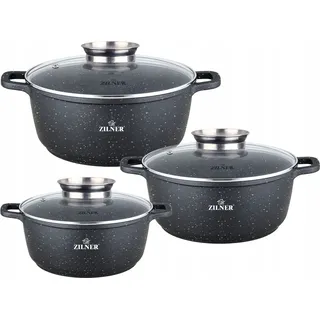 Zilner 6-teiliges Topfset 20/22/26cm Topfset Induktion, Töpfe beschichtet, Kochtopf Set| Kochgeschirr Set, Topfset induktionsgeeignet ZL-8915 - Schwarz