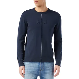 Armani Exchange Mens Front Line, Embroidered Logo Pullover, Blue/White, Extra-Small