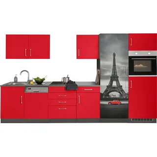 KOCHSTATION Küchenzeile »KS-Paris – Küchen mit einzigartigen Fotomotiven auf den Fronten« ohne E-Geräte, Breite 340 cm, rot