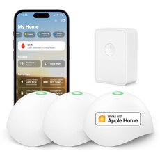 Meross Smart Wassermelder WLAN Wasseralarm 3St. für HomeKit, Wassersensor mit Hub kompatibel mit Apple Home, Alexa und SmartThings drahtloser Flutdetektor IP67, Audio-Alarm für Küche, Badezimmer