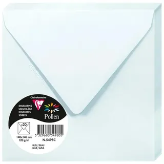 Clairefontaine 5498C - Packung mit 20 Umschläge Pollen, 140 x 140 mm, 120g, ideal für Korrespondenz und Einladungen, Blau, 1 Pack