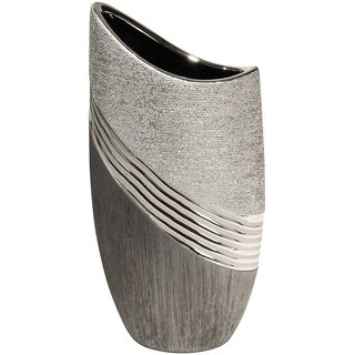 Moderne Dekovase Blumenvase Tischvase aus Keramik silber/grau Höhe 30 cm