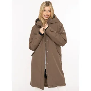 Kurzmantel ZWILLINGSHERZ "Keep Smiling", Damen, Gr. M, taupe, Web, Obermaterial: 100% Polyester, unifarben, ca. Mitte Oberschenkel, ohne Ausschnitt, gerader Abschluss, Mäntel Kurzmantel, Kapuze, verdeckter Reißverschluss