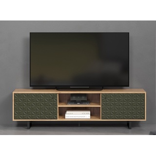 trendteam Sentra WO:Ko.Artisan Eiche Melamin,TV-Lowboard mit Fronten Dark Green - dunkelgrün, Braun