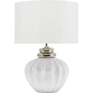 BELIANI Tischlampe CRemeweiß Keramik 45 cm Stoffschirm Vasenform Kabel mit Schalter Klassischer Stil Wohnzimmer Schlafzimmer Deko Esszimmer - Weiß, Silber