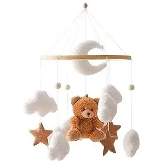 Mobile Baby Windspiele, Babybett Mobile 3D Bär Hase Kaninchen Wolken, Kinderzimmer Hängende Bettglocke, Neugeborenen Geschenk für Baby Jungen und Mädchen (Braun Bär)