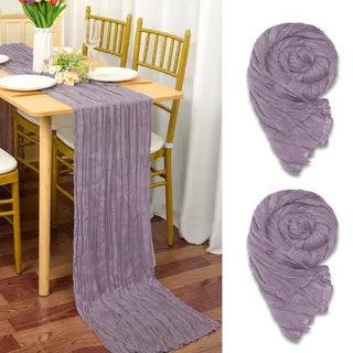 2 Stück Seihtuch Tischläufer Helles Lila,90 x 300cm Lavendel Käsetuch Tischläufer Rustikaler Gaze Stoff Boho Cheesecloth Tischläufer Hochzeit Tischdecke für Hochzeitsfeier Brautparty Tischdekoration