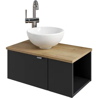 Saphir Waschtisch SAPHIR "Serie 6915 Waschschale mit Unterschrank für Gästebad, Gäste WC", schwarz (schwarz matt, riviera eiche, schwarz matt touch), B:61cm H:39,8cm T:35cm, Waschtische, Waschtisch, 61 cm breit, 2 Türen, offenes Fach, kleine Bäder, ohne Armatur