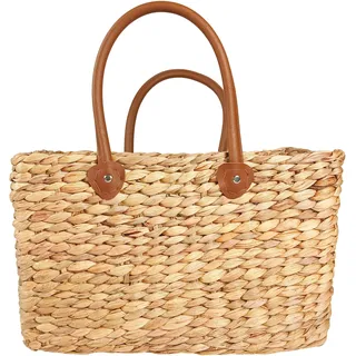 Kobolo Tasche Korbtasche Flechttasche aus Wasserhyazinthe - Kunstlederhenkel - eckig Gr1 - Braun