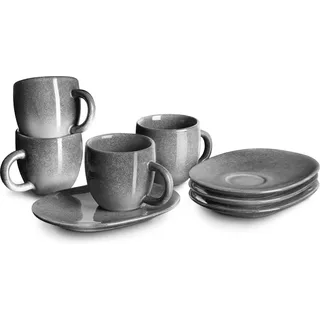 SPRINGLANE Espressotasse mit Untertasse Misty Cliff 4er-Set, Steingutv - Grau