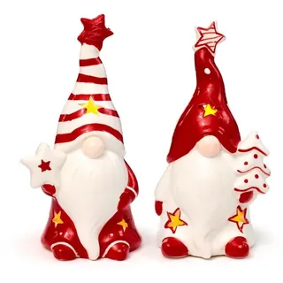 Puckator Set 2 LED Keramik Gonk Weihnachtsornament Rot 16cm NEU