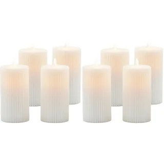 Relaxdays LED Kerzen 4er Set, HxD: 17,5 x 8 cm, flackernde Flamme, Rillen, Kunststoff, flammenlose Blockkerzen, weiß (Packung mit 2)