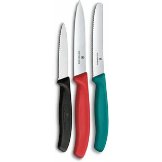 Victorinox Swiss Classic Gemüsemesser, Tomatenmesser und Frühstücksmesser Set, 3-teilig, Extra Scharf, Farbig