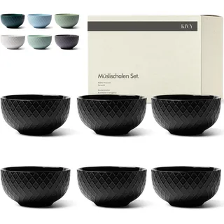 KIVY Müslischalen Keramik - 6 x 850ml - Große Bowls für Müsli & Suppen - Suppenschüssel - Bowl Schüssel Groß - Müslischüsseln - Suppenschalen Set - Schalen Set - Müslischalen Schwarz