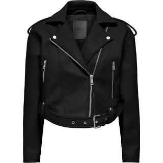 Lederimitatjacke ONLY "ONLSOFT FAUX LEATHER BIKER CC OTW", Damen, Gr. XS, schwarz, Web, Obermaterial: 100% Polyester, unifarben, taillenbedeckt, Jacken Lederimitatjacke, Lederimitat, Biker-Details