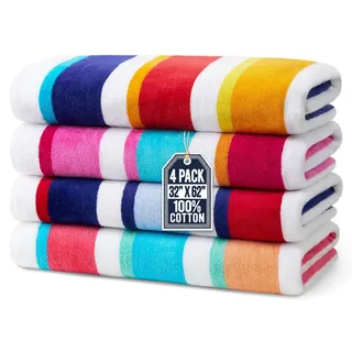 Kaufman Joey Ultrasoft, Plüsch, 100% gekämmt, ringgesponnene Garnfarbe, Baumwolle, Velours, Übergröße, 81.3 x 157.5 cm, sehr saugfähig, schnell trocknend, bunt gestreift, Pool- und Badetuch, 4 Stück