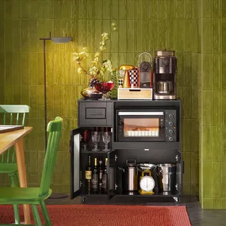 FSB78, Küchenwagen/Sideboard, auf Rollen, Mikrowellenregal mit Stauraum, schwarz - Schwarz